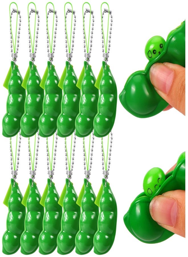 VICROIC 12 PCS Green Squeeze Bean Keychain, Edamame Pea Keychain Fidget Toys, Soybeans Fidget Toys Gifts for Kids Adults Stress Relief, Keyring, Decoration, Party Favors Supplies - Image 1